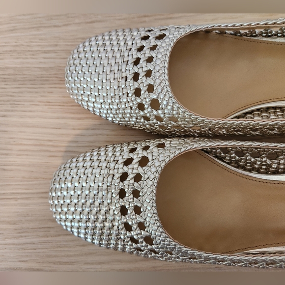 J. Crew Woven Slingback Heels Gold - Picture 2 of 6